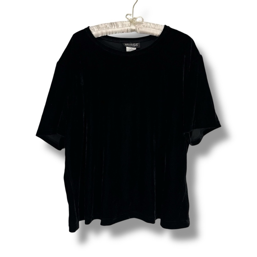Vintage Briggs Black Velvet Shirt VTG T-Shirt Casual 90s Tee Modest Plus Sz 2X